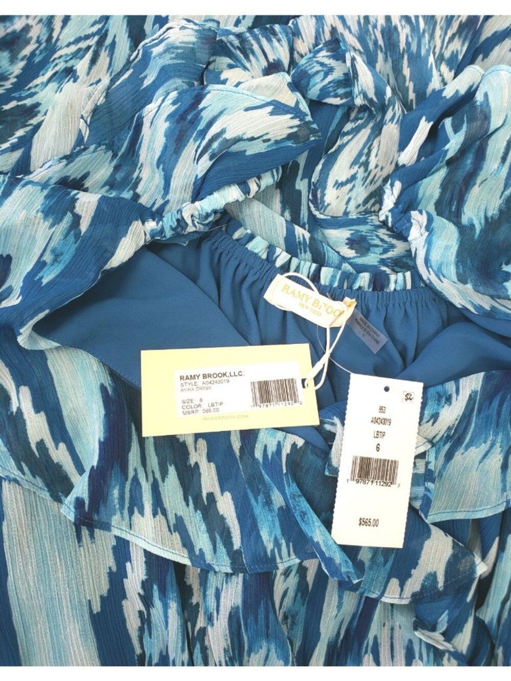 Ramy Brook Anika Women's Ruffle V-Neck Chiffon Midi Dress Laguna Blue Size 6 - Picture 4 of 4
